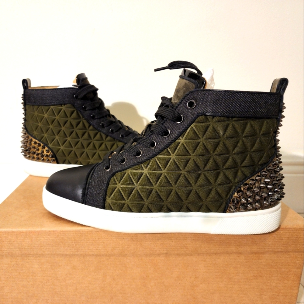 Louboutin Louis Flat Green Suede Spike Sneakers Shoes 39.5